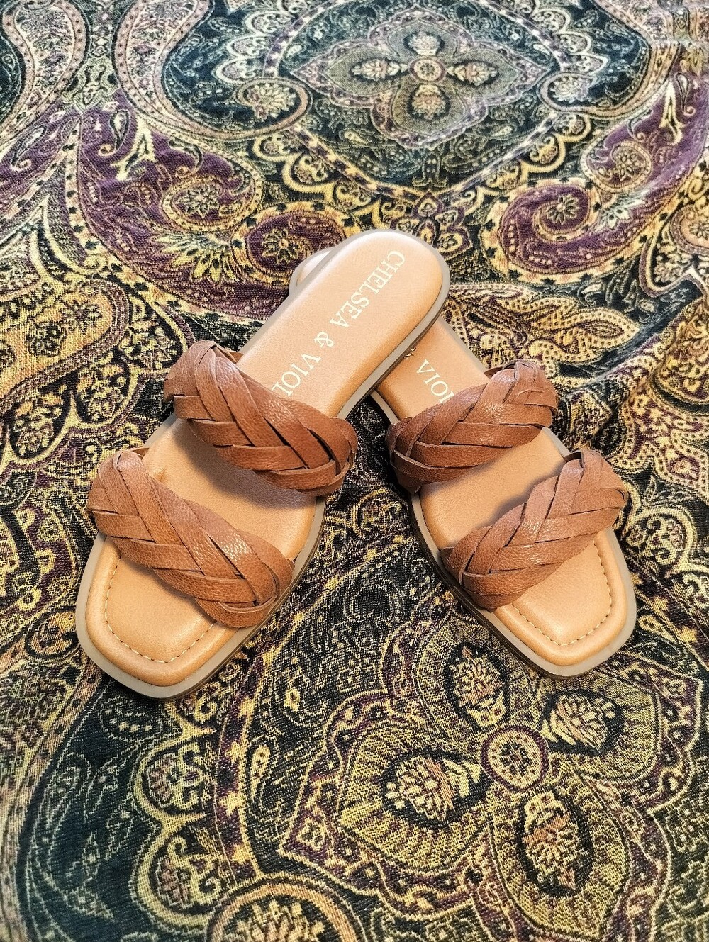 Chelsea & Violet Women's 8.5 W Braided Tan Slide Sandals - Picture 4 of 5